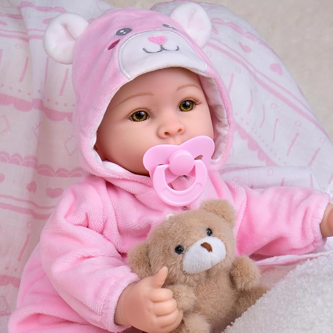 UOFTKIZ Baby Dolls Girl - 17" Real Life Baby Doll, Soft Body Doll with Feeding Toy Kit, Gift for Grandparents, New-Parents, Kids 3+