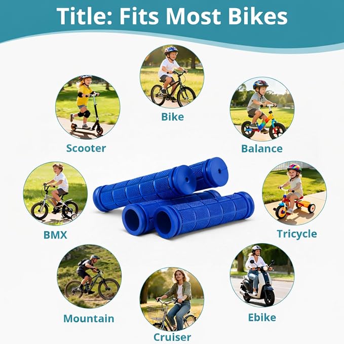 CHUNZEXI 4 PCS Bike Handlebar Grips, Rubber Bicycle Bar Grips Replacement, Non-Slip Handle Grips for Kids Bikes, Scooters, BMX, Mountain & Cruiser Bikes