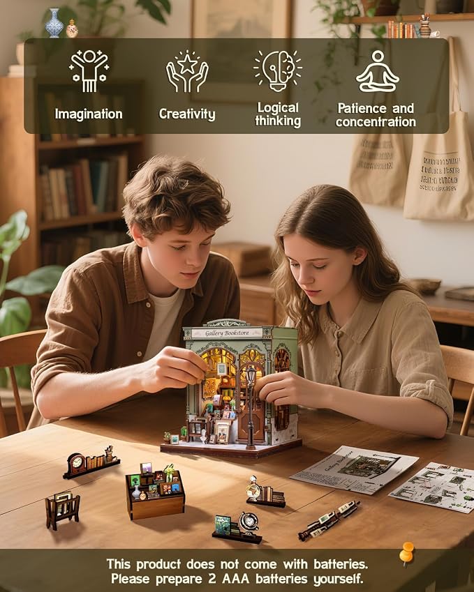 CUTEBEE Book Nook Kit, DIY Miniature House Kits for Adult and Teens, Decorative Bookend with LED, 3D Wooden Puzzle, Mini Booknook Tiny House Model Building Kit, DIY Crafts Hobbies Gifts