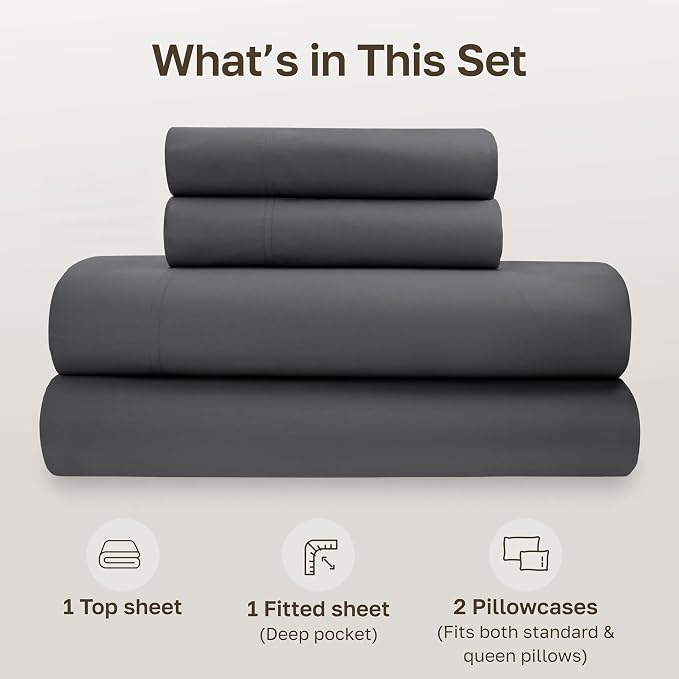 California Design Den Full Size Sheet Set - Soft 100% Organic Bed Sheets with Deep Pockets, Crisp Percale, Breathable and Durable Bedding Set - Grey