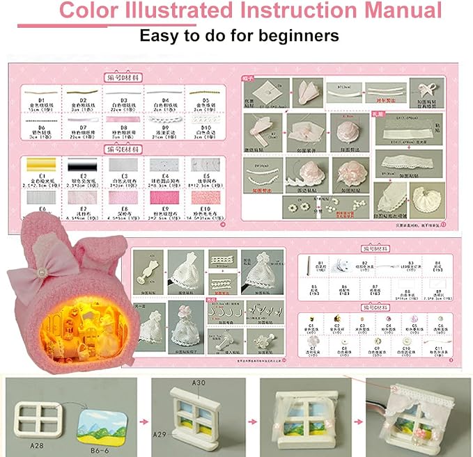 Miniature Dollhouse Kit DIY Wooden Dolls House,Tiny House kit with Furniture, Great Handmade Crafts Gift for Birthday Valentine's Day (Rabbit House)
