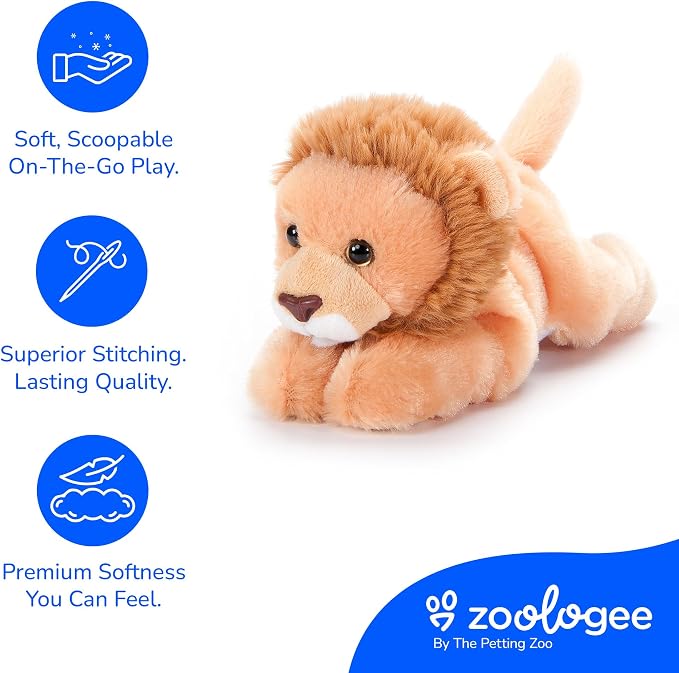The Petting Zoo Lion Stuffed Animal Plushie, Gifts for Kids, Scoopz Wildlife Animals, Brown Lion Plush Toy, 8 inches