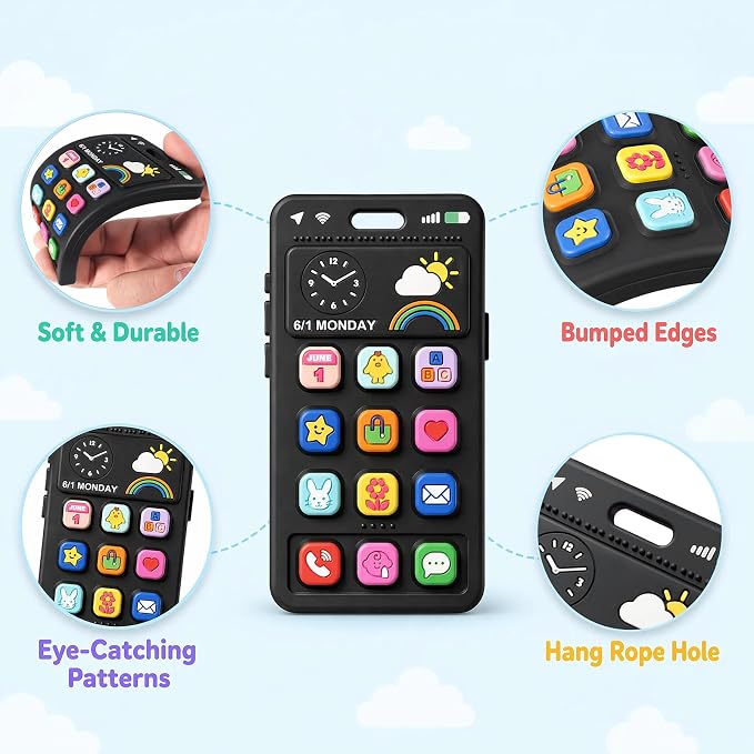 Baby Silicone Phone Teether, Realistic Mobile Phone Teething Toy for Baby 3 6 12 18 Months, Baby's Chew Toys, Food Grade Silicone Teething Toys for Infants, BPA Free, for Babies Gum Relief