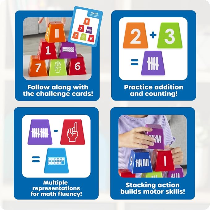 Learning Resources Number Stackers - Math Manipulatives, Addition and Subtraction Flash Cards, Counting Activities, Montessori, Fine Motor Skills, Problem Solving, Classroom Must Haves, Gifts for Kids