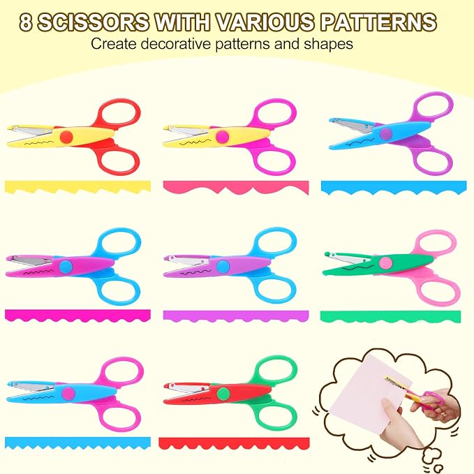UCEC 8 Pack Craft Scissors with Decorative Edges | , ABS Resin Paper Edging Scissors Set with 8 Unique Zig-Zag Patterns for Scrapbooking, Card Making, and Kids Arts and Crafts