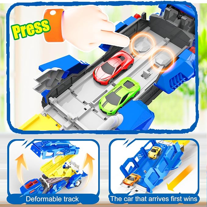 Dinosaur Toys for Kids 3-5, Dinosaur Truck with 6 Cars Toys, Car Track Set, Birthday Gifts Toys for 3 4 5+ Year Old Boys Girls, Transport Carrier Truck for Toddlers, Chritsmas Gifts