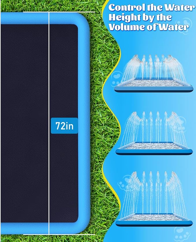 Raxurt Splash Pad, 97"- 72" Non-Slip Splash Pad for Kids and Dogs, Thickened Durable Square Dog Pool with Sprinkler Summer Outdoor Water Toys for Toddler Girls Boys Children Pet (Blue)