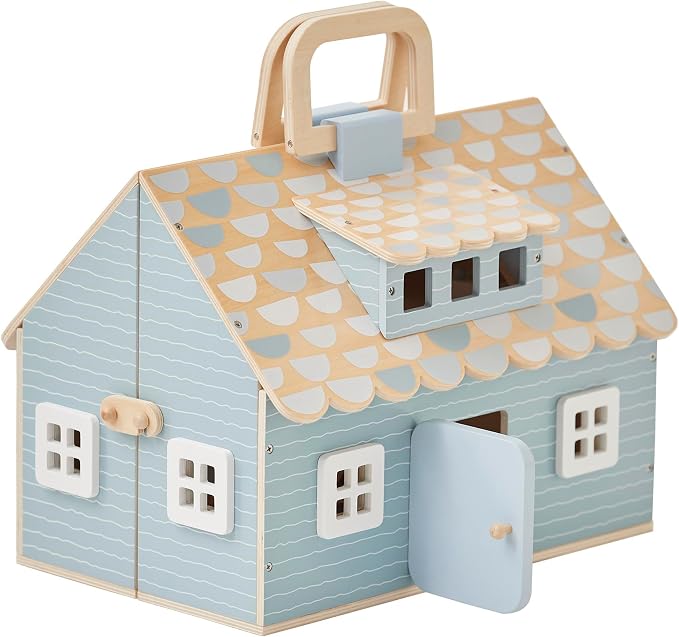 Olivia's Little World Wooden Cottage Dollhouse with 12 Accessories & 4 Figurines – Portable 2-Story Playhouse for 3.5" Dolls – Foldable Miniature Toy House for Girls Ages 3+