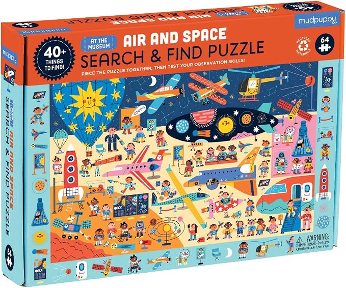 Mudpuppy Air and Space Museum — 64 Piece Search & Find Puzzle Jigsaw Puzzle Featuring A Variety of Aviation and Space Artifacts and Over 40 Hidden Images to Find for Ages 4+