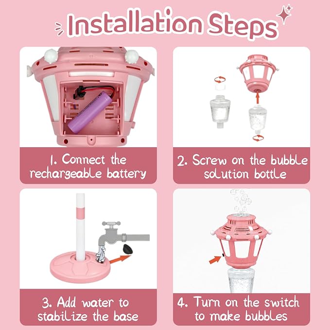 Bubble Machine for Kids Outdoor, 40" Adjustable Height Automatic Bubble Blower with Light & Rechargeable Battery, Bubble Maker Toy for Toddlers Party Birthday (Includes 3 Solution), Pink