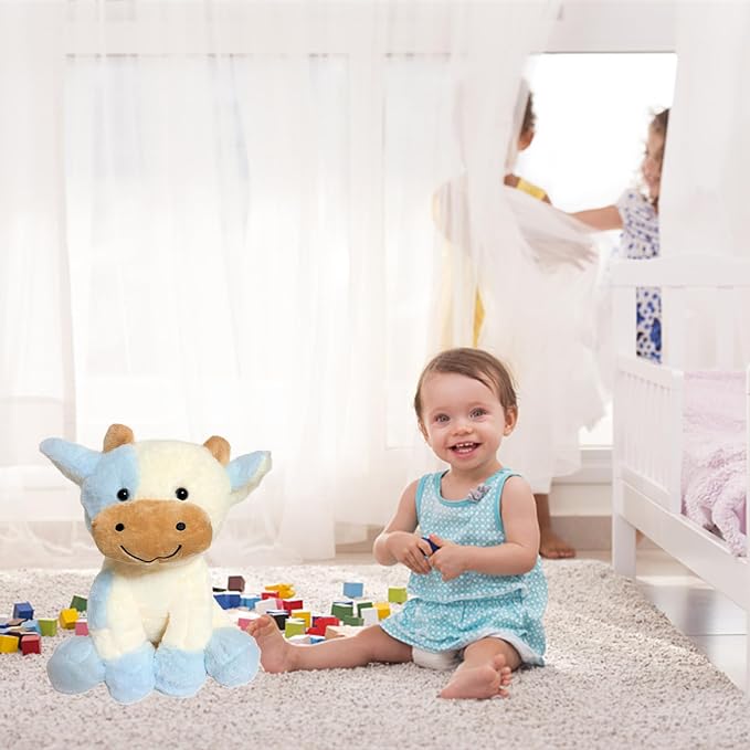BSVOME 9 inches Cow Stuffed Animal Soft Plush Cute Cow Doll for Boys Girls (Blue Cow)