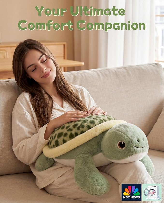 gnomantic Turtle Weighted Stuffed Animals - 22 Inch 4.5 Pounds Weighted Plushies Sea Turtle Stuffed Animal - Big Tortoise Plush - Cute Plush Toys Gifts for Kids & Adults (Sage Green)