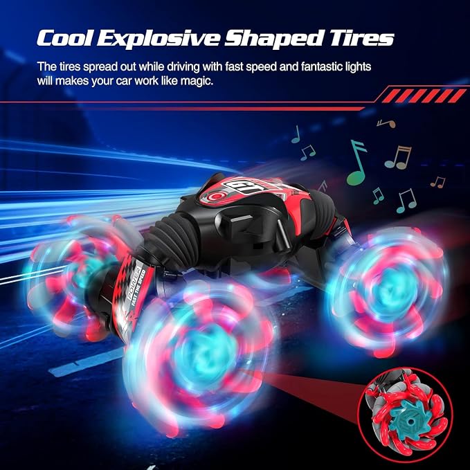 1:16 Gesture Sensing RC Stunt Car, Hand Controlled Remote Control Twist Cars with Light & Music, 4WD 360° Rotate Transform Drift, Gifts for 8-12 Kids Age 8 9 10 11 12 Yrs Old‌