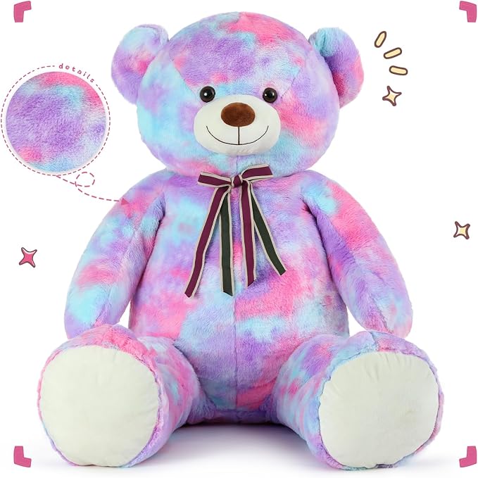 Tezituor Big Teddy Bear,Giant Rainbow Purple Teddy Bear Stuffed Animal,59 Inches Soft Plush Bear Toys,Girlfriend Baby Shower Life Size Bears Gifts for Valentines,Christmas,Birthday 5 Feet