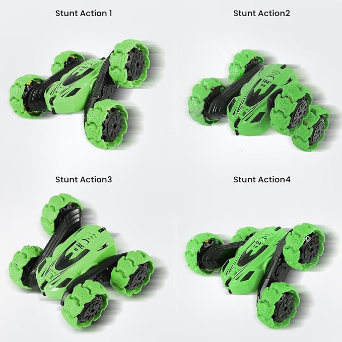RC Stunt Car, 360° Flips & Double-Sided Remote Control Truck with LED Lights, 2.4GHz High Speed All Terrain Off-Road Toy Car, Gift for Boys Girls Kids Ages 6-12 (Green)