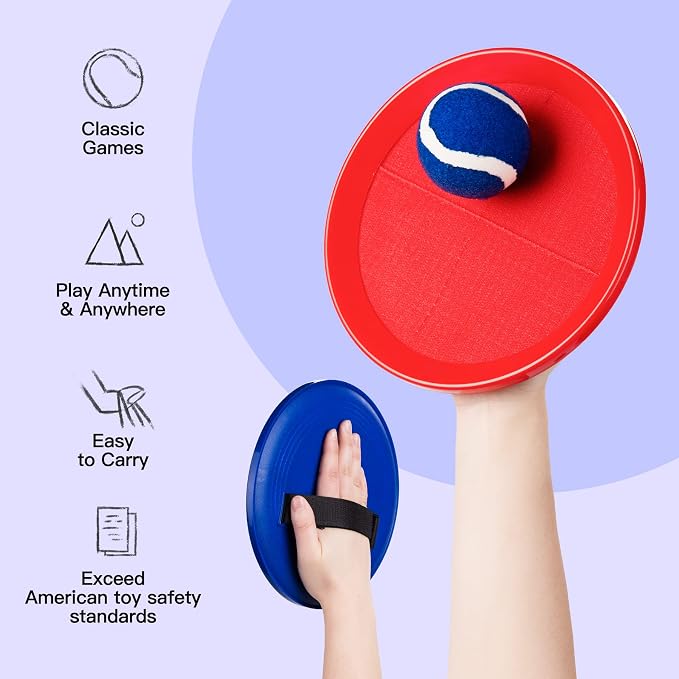Toss and Catch Ball Game Set, Upgraded Sticky Paddle Ball Set for Kids & Toddlers, Sturdy & Water-Resistant Outdoor Backyard Beach Pool Toy, Birthday Gift for Boys Girls Ages 3-12