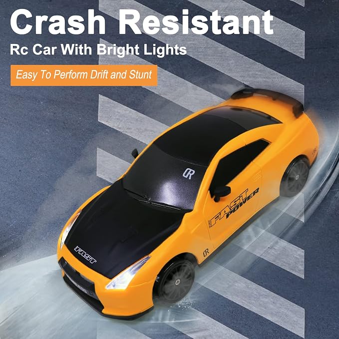 Remote Control Car RC Drift Car 2.4GHz 1:24 Scale 4WD 20KM/H High Speed Model Vehicle with LED Lights Drifting Tire Racing Sport Toy Car for Adults Boys Girls Kids Gift 2Pcs Rechargeable Batteries