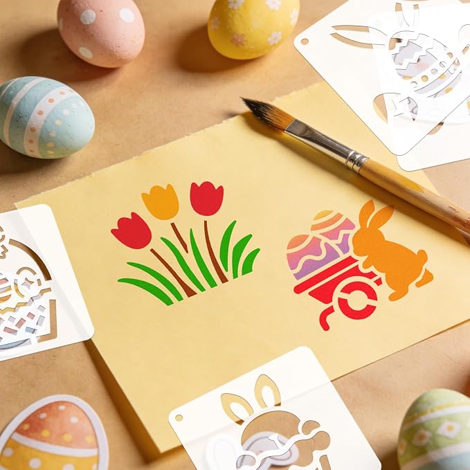 72 PCS 3x3 Inch Easter Stencils for Painting - Reusable Easter Templates Chicks Eggs Bunny Farm Spring Painting Templates on Wood, Glass, Fabric, Window Door Decor DIY Decoration