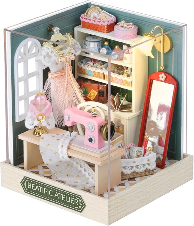 DIY Miniature Dollhouse Kits - Wooden Mini Model House with LED Lights, Tiny Furniture & Accessories – Craft Building Kits for Teens & Adults (Beatific Atelier) – Birthday Valentine's Gift