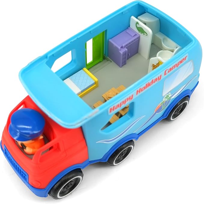 Kiddieland Happy Camper Motorized Toy RV with Lights & Sounds, Auto-Stop Action, Engine Revs & Horn, Interactive Buttons & Light-Up TV, for Toddlers Ages 1+
