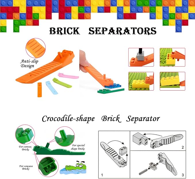 Building Blocks Tool Kit - Brick Separator, Mini Blocks Tool Set - Multi-Functional Hammer, Pliers, Tweezers, Finger Protectors with Tin Box (Pink)