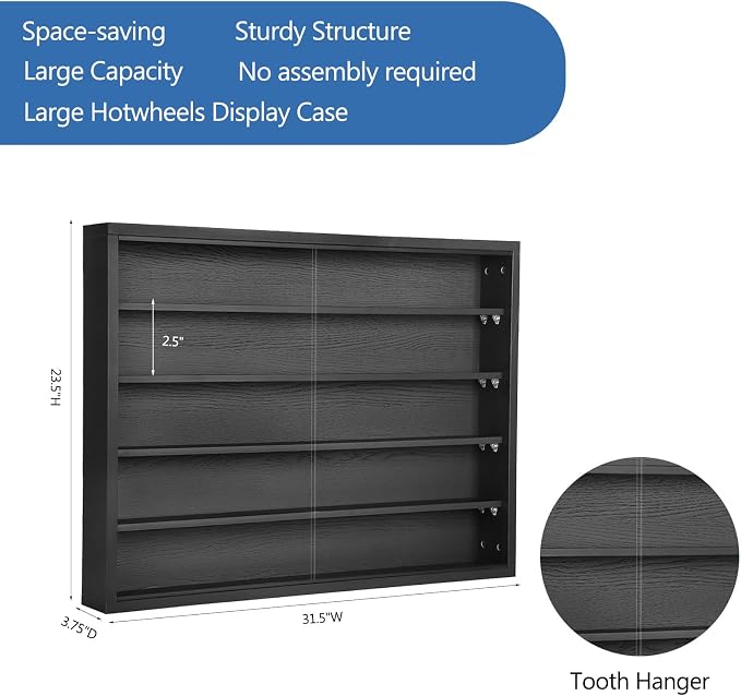 Large Car Display Case, PKHROR Oversized Diecast Car Display Frame with UV Protection, Wall Mount for Toy Cars and Collectible Models, Black