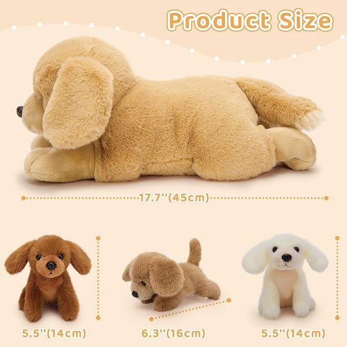 MaoGoLan 4pcs Golden Retriever Stuffed Animal with Babies Inside - 18" Mommy Dog Stuffed Animal with 3 Puppy Plushies, Soft Cute Stuffed Dog Plush Toys for Kids Girls Boys Birthday