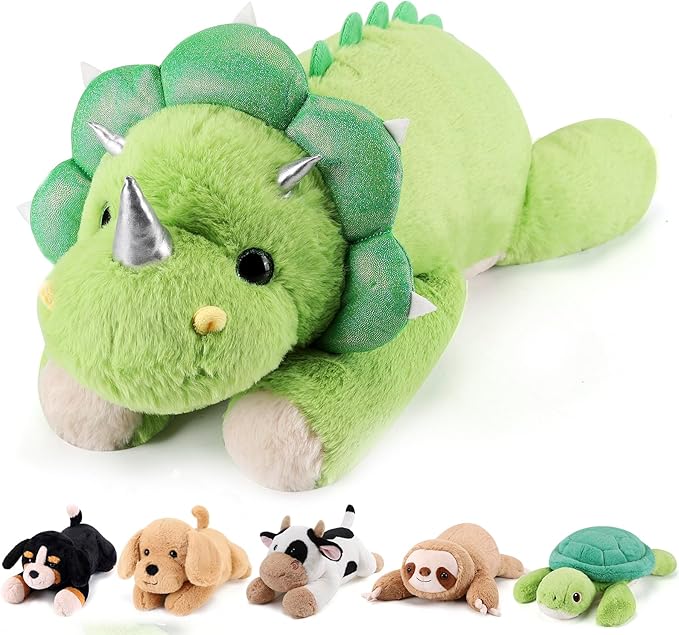 gnomantic Triceratops Weighted Stuffed Animals - 28 Inch 5.0 Pounds Weighted Plushies Dinosaur Stuffed Animal - Large Dino Plush Pillow - Cute Plush Toy Gifts for Kids & Adults (Green)