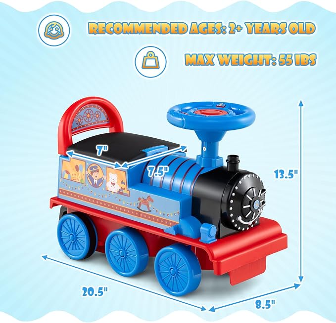 OLAKIDS Kids Ride On Train with Track, 6V Electric Toy with Lights and Sounds, Retractable Footrest, Under Seat Storage, Christmas Theme Battery Powered for Toddlers Boys Girls (1 Seater, Circus)