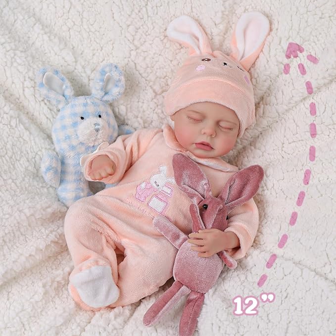 BABESIDE 12 Inch Lifelike Reborn Baby Dolls Vinyl Full Body, Soft Realistic Baby Doll Sweet Sleeping Preemie Real Life Baby Dolls Easy to Hold with Accessories Gift Set for Kids Age 3+