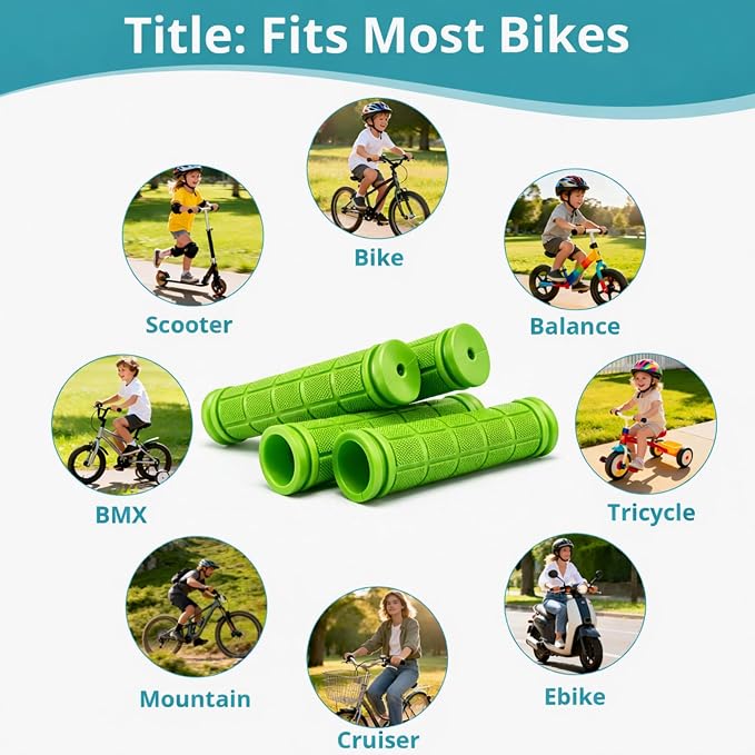 CHUNZEXI 4 PCS Bike Handlebar Grips, Rubber Bicycle Bar Grips Replacement, Non-Slip Handle Grips for Kids Bikes, Scooters, BMX, Mountain & Cruiser Bikes