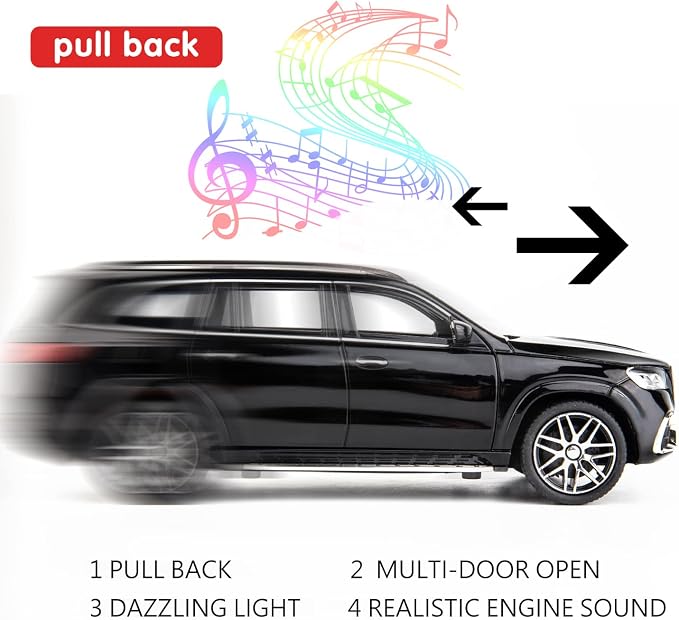 WAKAKAC Diecast Car Model GLS63 AMG 1/24 Alloy Collectible Pull Back Toy Car with Light and Sound Toy Vehicle for Adult Boys Gift(Black)