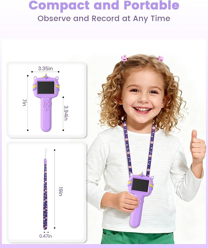 Microscope Camera for Kids Gifts Toys- Handheld Pocket Microscopes with 2.4" Screen and Autofocus - Mini Digital Educational Science Kit for Christmas Birthday for Age 3-5 5-7 8-12 Girls Boys (Purple)