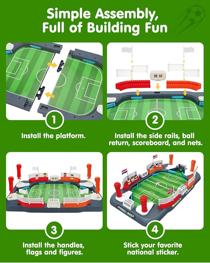 Soccer Board Game for Kids with 12 Countries Flag Stickers & 12 Star Player Figures – Interactive Foosball Table Game, Mini Pinball Sports Toy Boys Girls Birthday Family Party