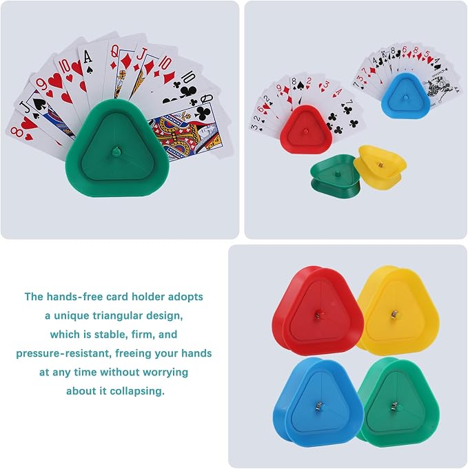4 Pack Triangle Shaped Hands-Free Playing Card Holder for Kids,Playing Card Games Holder,Adults,Poker Parties,Family Card Game Nights&Classroom Activities (4pack)