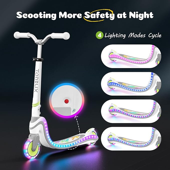 Tonbux Scooter for Kids with Light-Up Wheels & Deck, Adjustable Heights 2 Wheel Kids Scooters for Kids 5-7, Toddler Scooters with 4 Lighting Modes Deck