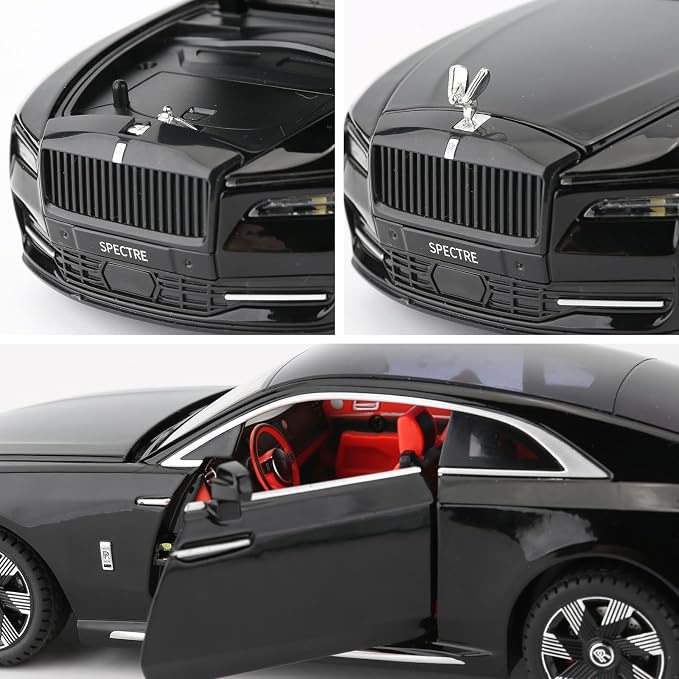 BDTCTK Compatible for 1:24 Rolls Royce Spectre Model Car, Diecast Collectible Pull Back Toy Car with Sound and Light for Adults Kids Boys Girls, Gift Black