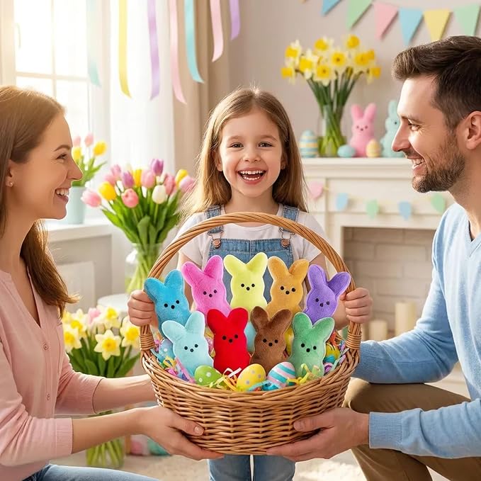 6PCS Easter Bunny Plush Toys,Easter Basket Stuffers Toys for Kids,Cute Easter Bunny Stuffed Animals Bulk Plushie,Easter Egg Fillers Party Favors Gift for Girls Boys
