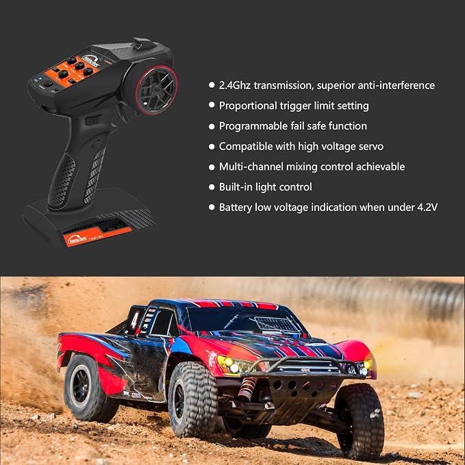 RC Radio System 4CH 2.4G RC Transmitter with Receiver and Lanyard Anti-Jamming Remote Controller for 1/10 1/12 1/14 1/16 1/18 1/24 RC Car Crawler Boat