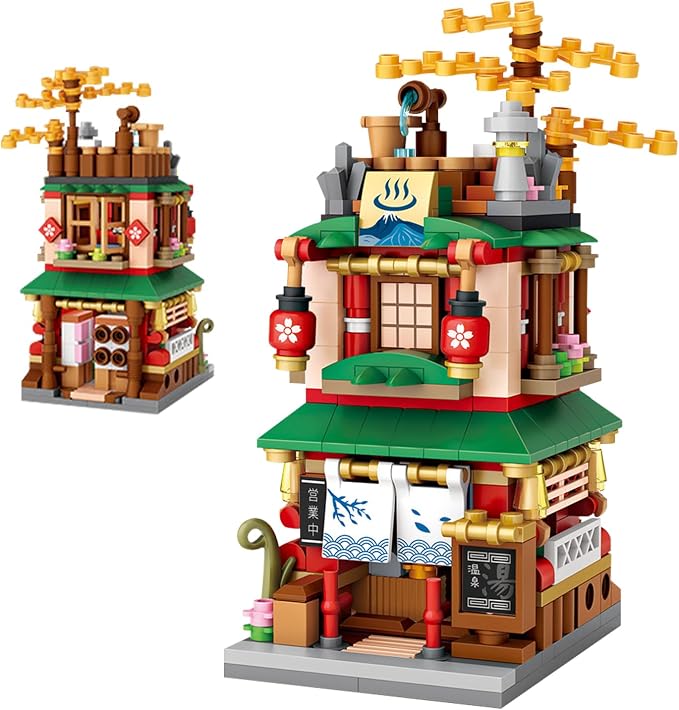 ELAICREE Japanese Street View Shop Building Blocks House Toy, 4 Models Mini DIY Building Blocks Model MOC Construction Toy, Gift for 6-12 Years Old Kid Girls and Boys