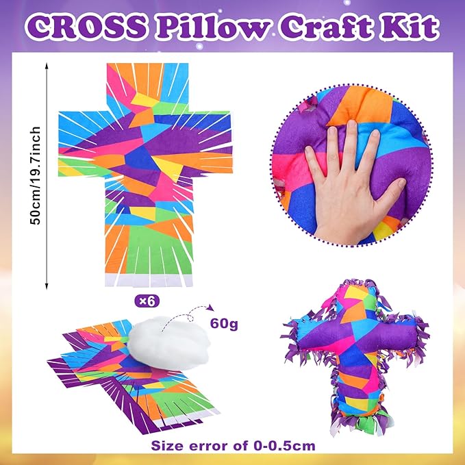 Weysat 6 Sets Religious Cross Tied Pillow Craft Kit 2026 VBS Crafts Christian DIY Pillow Gifts with PP Cotton Sunday School Decor VBS Favors Giveaways