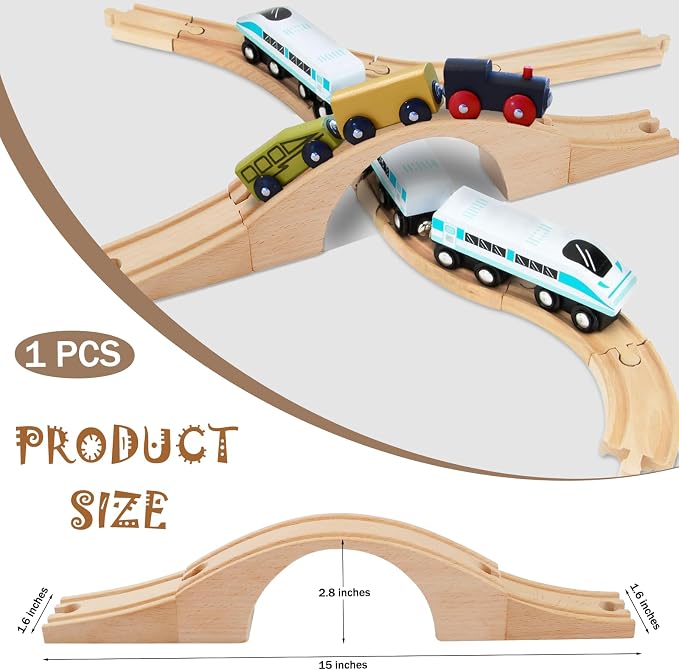 1 Pack Wood Train Track Expansion Wooden Train Track Accessories Bridge Connectors Compatible with Most Major Toy Railway Railroads for Birthday Christmas