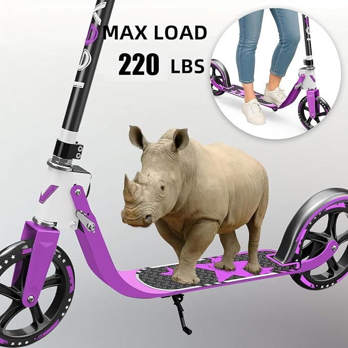 Adult Scooter with Big Wheels | Adjustable Height, Foldable Aluminum Frame | Smooth Ride for Urban Commuting and Outdoor Fun | Suitable for Teens 8-12 | 220 lbs Weight Limit