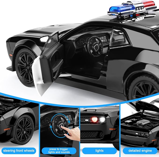 Police Car Toys for Boys Age 3-12 Metal Toy Cars with Light and Sound Pull Back Diecast Model Car Collectable Muscle Cars for Kids 3+ Year Olds