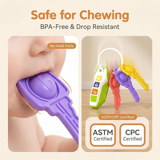 Toy Car Keys for Toddlers 1-3, Soft Silicone Baby Teething Toys with Gentle Lights and Sounds, Non-Toxic Lightweight Pretend Play Sensory Toys for 1 Year Old Boy Girl Birthday Gifts(green)