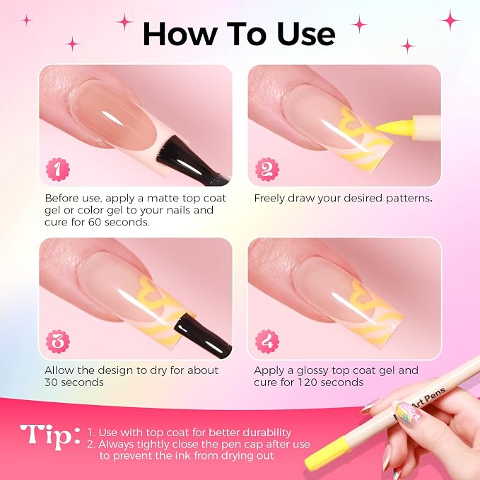 12 Colors Nail Art Pens Set, 3D Nail Polish Pens Quick-Drying Acrylic Paint Markers, Dotting Liner Brush for DIY Nail Design, Home & Salon Manicure Tools