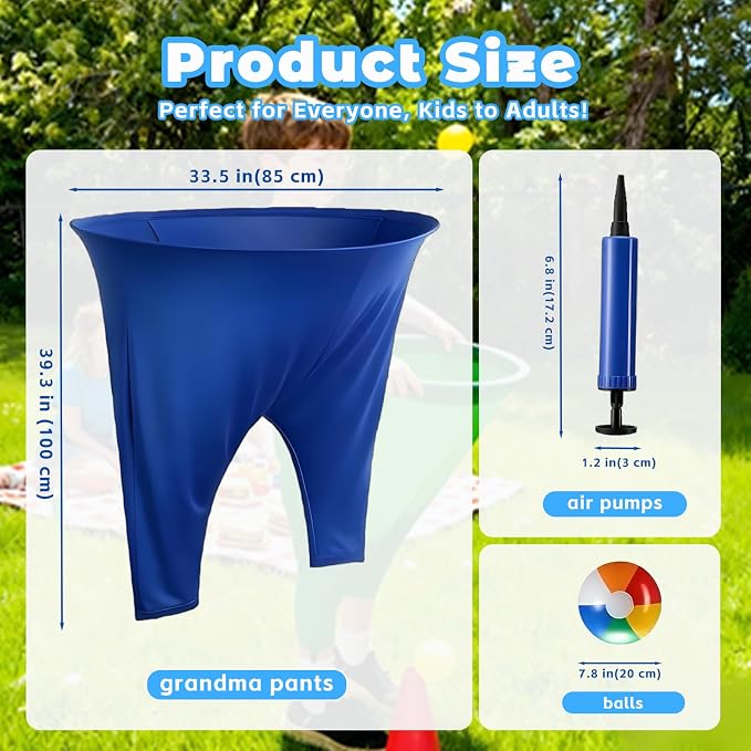 Granny Pants Yard Game, 4Pcs Granny Pants Outdoor Game for Adults and Kids, Giant Outdoor Tossing Games with 4 Oversized Pants & 12 Bouncy Balls, Family Reunion Party Field Game Set