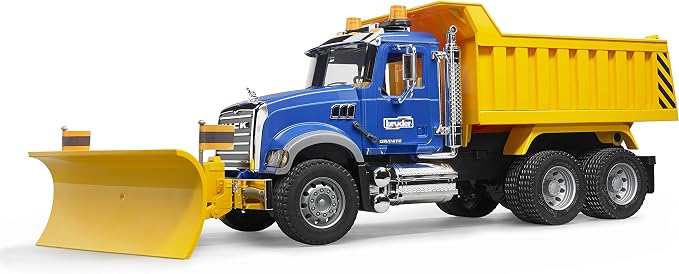 Bruder Mack Granite Dump Truck with Snow Plow & Light/Sound | Realistic 21" Construction Toy for Indoor & Outdoor Pretend Play