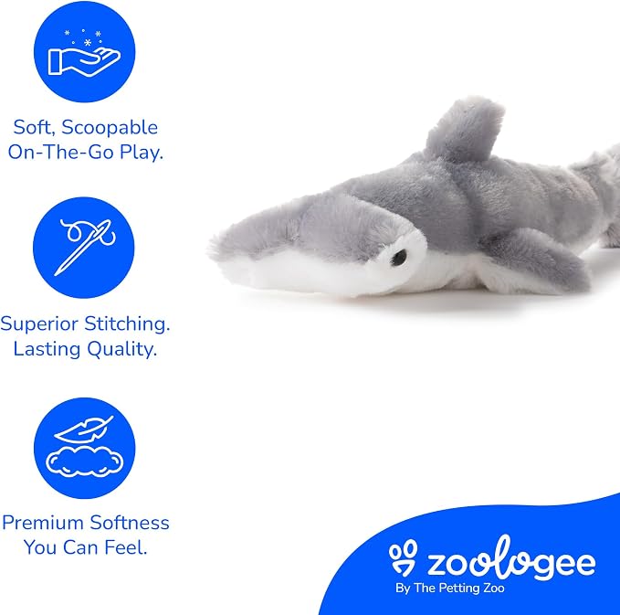 The Petting Zoo Hammerhead Shark Stuffed Animal Plushie, Gifts for Kids, Scoopz Animals, Shark Plush Toy, 10 inches