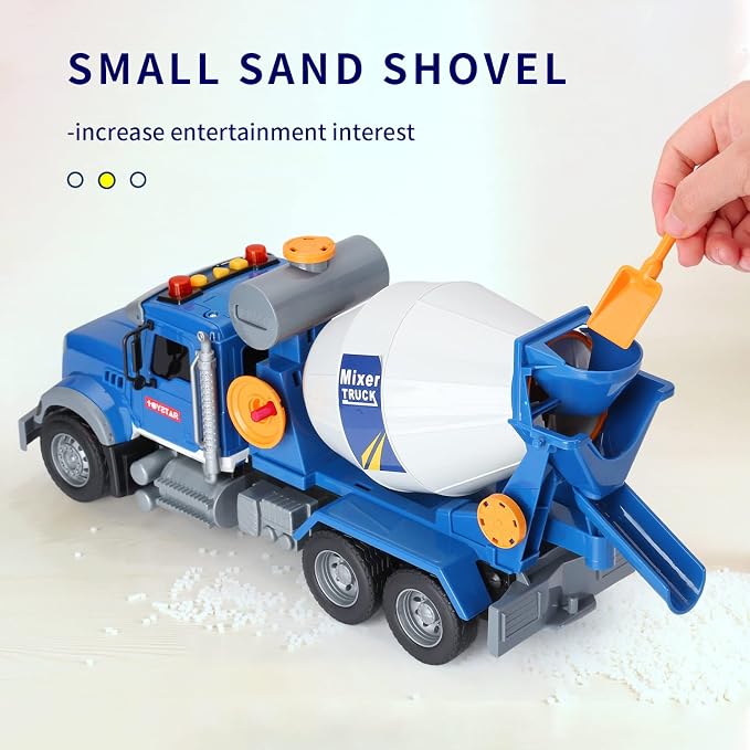 haomsj Big Cement Mixer Toy Truck with Lights Sounds and Working Parts, Friction Powered Push & Go Construction Vehicles for Toddlers Boys and Girls (Big Mixer Car)